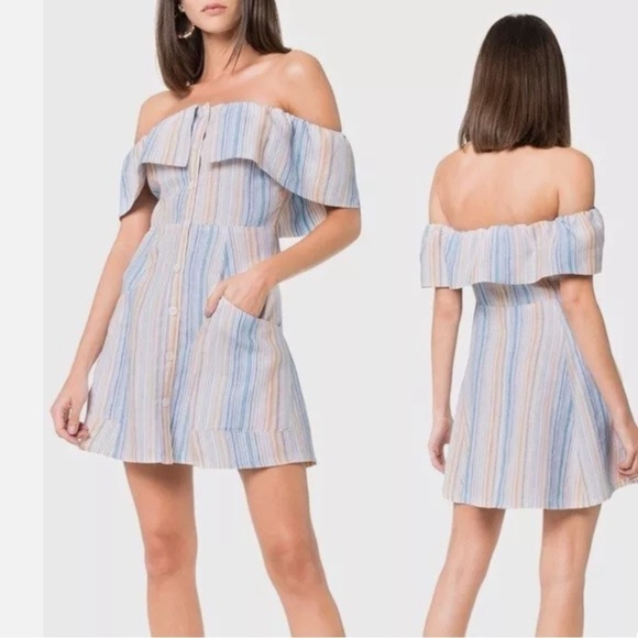 New! Reformation Landy Striped Linen Mini Dress 🌻 Sz 8 - Picture 1 of 8